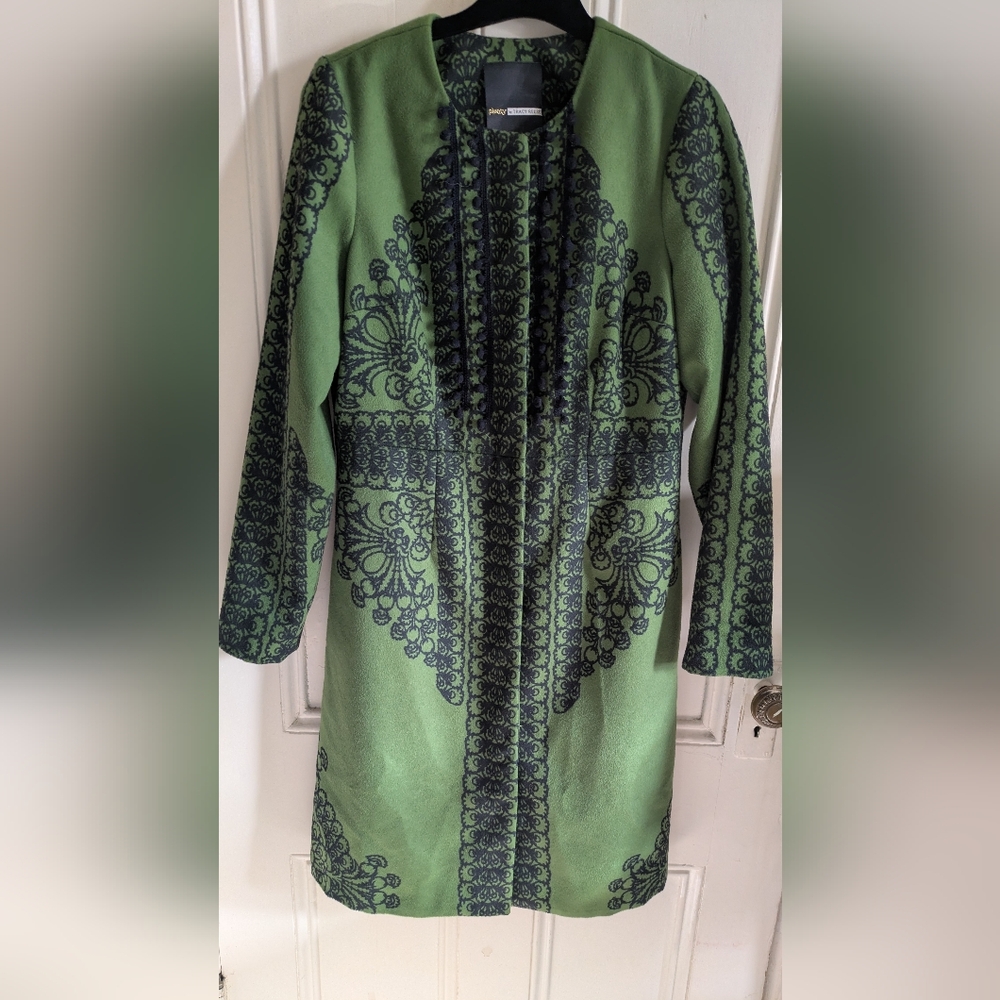 Tracy Reese Green and Black Patterned Coat